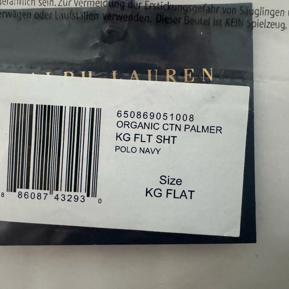 RALPH LAUREN Organic Cotton White Blue border KING FLAT SHEET Palmer Percale